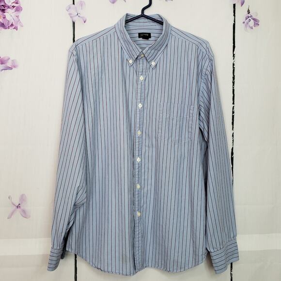 J Crew Blue Striped Button Casual Dress Shirt XL - Picture 1 of 7